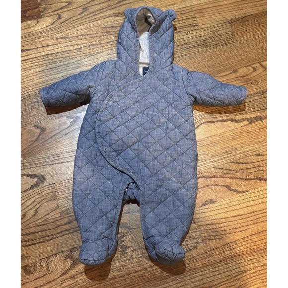 Babygap Other - babyGap Quilted Hooded Bunting‎ Suit 3-6 Months Gray One-Piece Bear Ears Blue